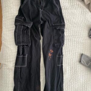 Black Cargo Pants with White Stitching